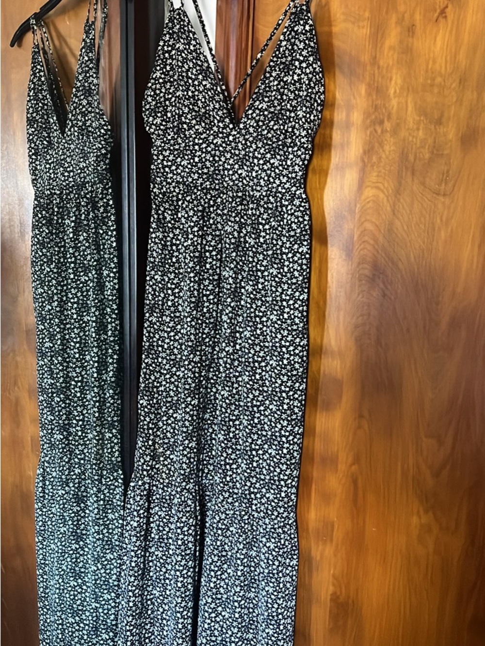Black Floral Maxi Dress with V-Neck and Spaghetti Straps